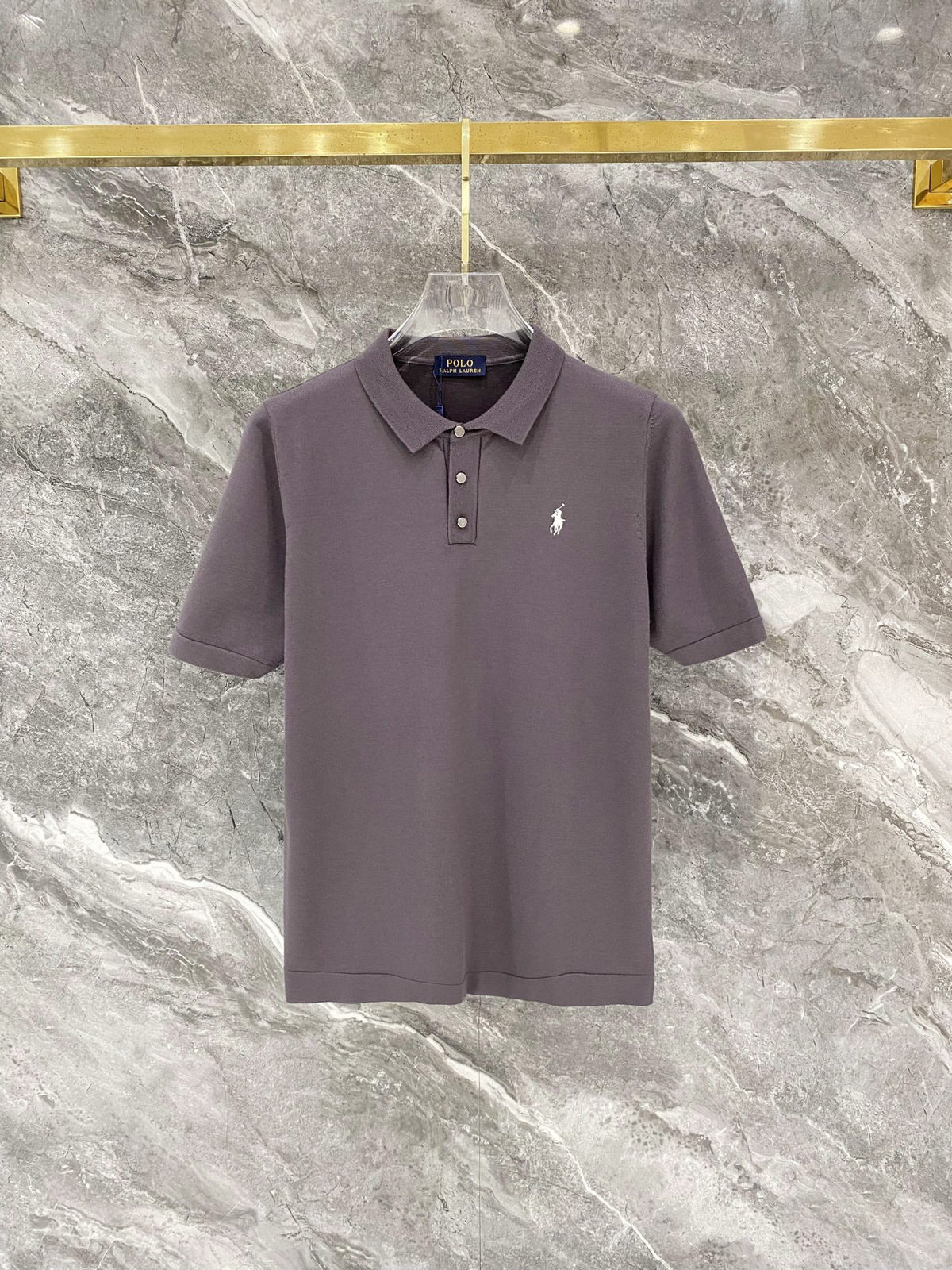 Men's Pique Knit Short‑Sleeve Polo Shirt Small Horse Embroidery Solid Cream Casual Top