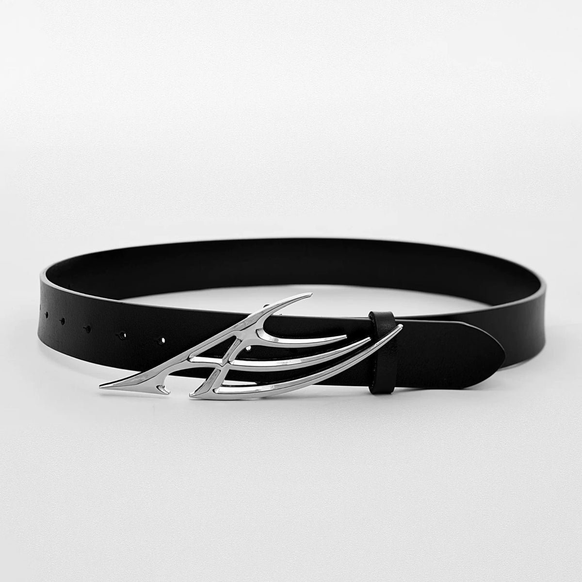 Avant-Garde Cyberpunk Leather Belt Sculptural Metal Buckle Waist Belt