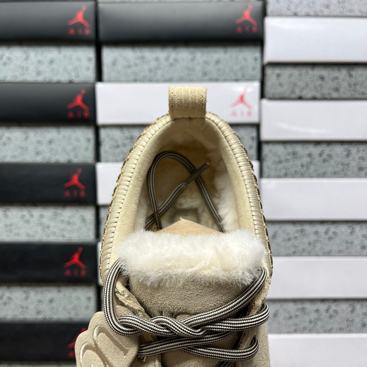UGG Lowmel Platform Sneaker – Suede Low-Top with Shearling Collar, Braided Trim, Bungee Lace & Chunky Platform Sole in Sand