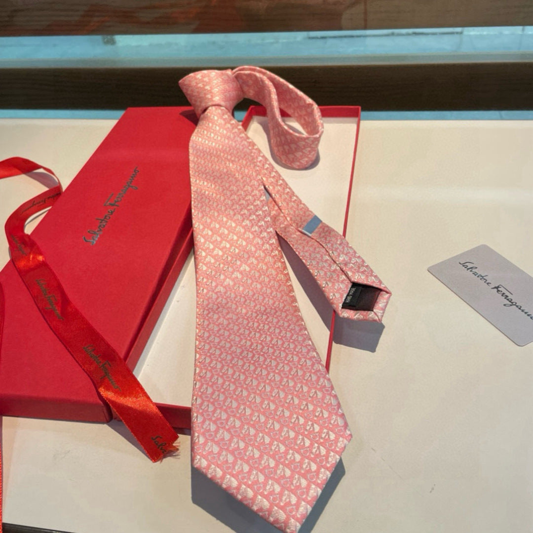 Ferragamo Style Men's Micro Pattern Silk Tie