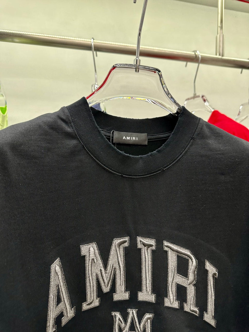 AMIRI Varsity Embroidered MA Logo Short‑Sleeve Crew Neck T‑Shirt