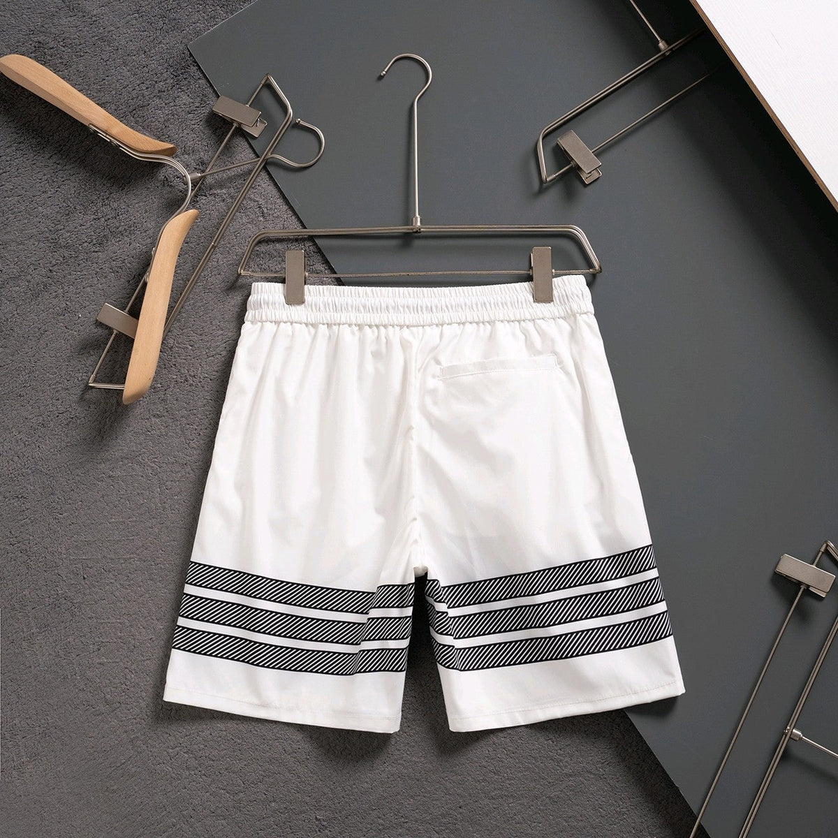 Thom Browne Style Four-Bar Stripe Woven Shorts
