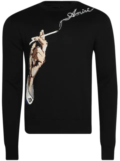 AMIRI intarsia sweater with rose embroidery