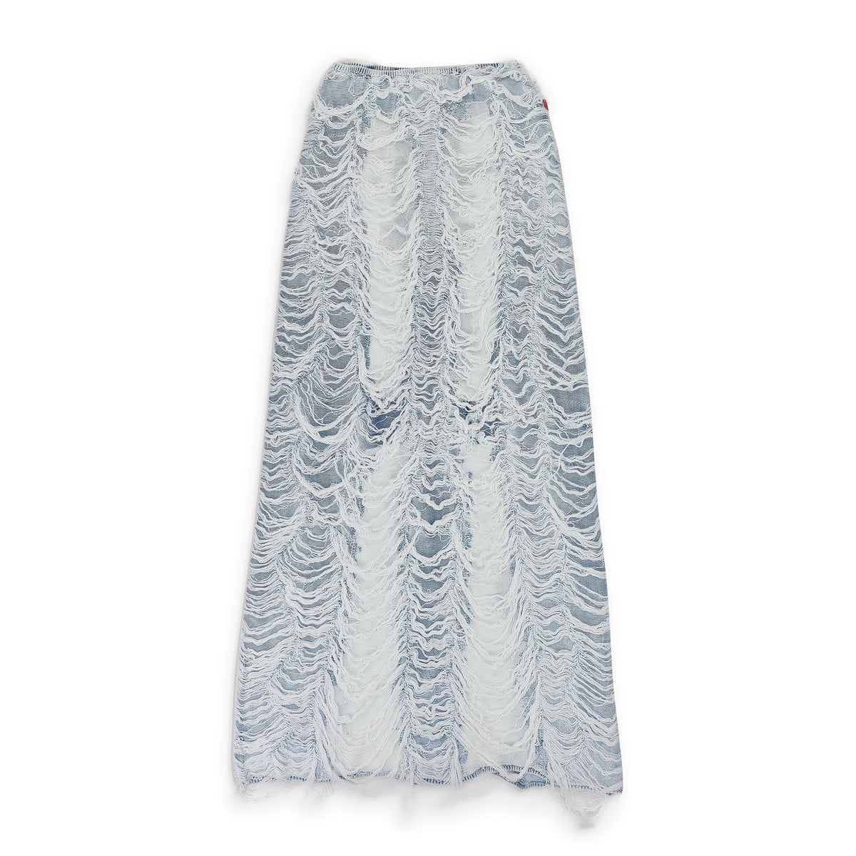BLUE DENIM SHREDDED LONG MAXI SKIRT