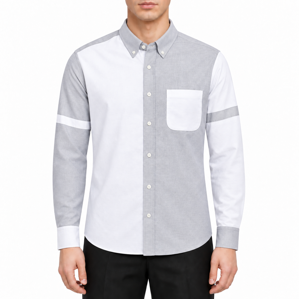 Men's Puppy Print Long-Sleeve Shirt — Back Slit, Gray & White | Thom Browne