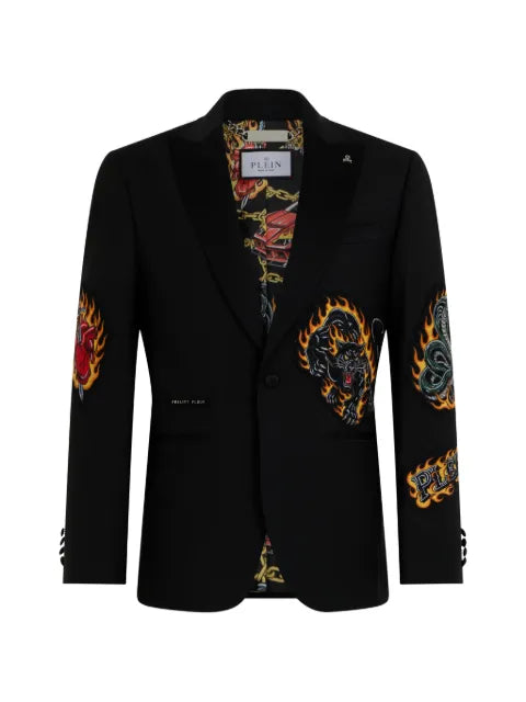 Philipp Plein patch-detail peak-lapel blazer