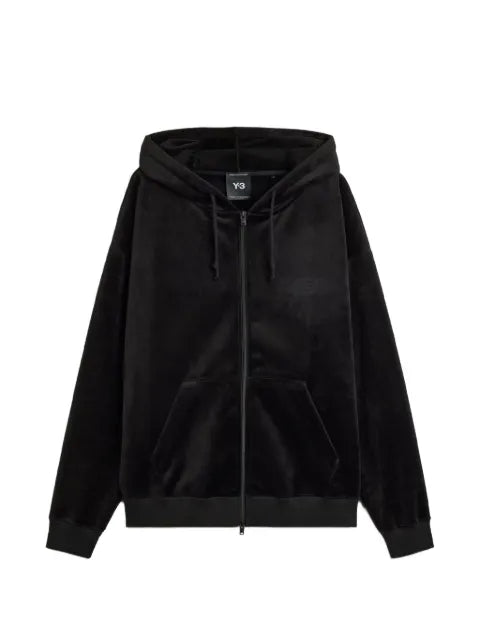 Y-3 velvet-effect logo-print hoodie