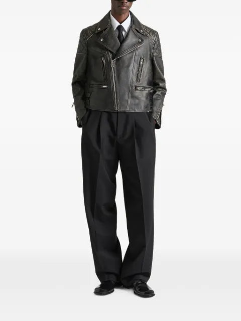 Givenchy zipped biker blouson in leather with sunflower print