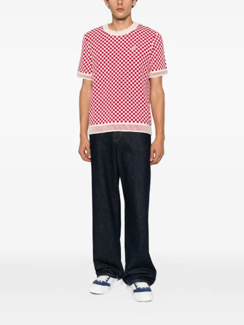 Casablanca checkerboard-knit logo-patch sweater