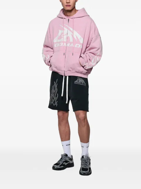 GODMADE GM Logo logo-print zip-up hoodie
