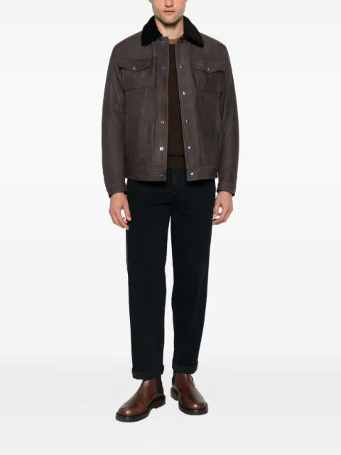 Barba shearling-collar leather jacket