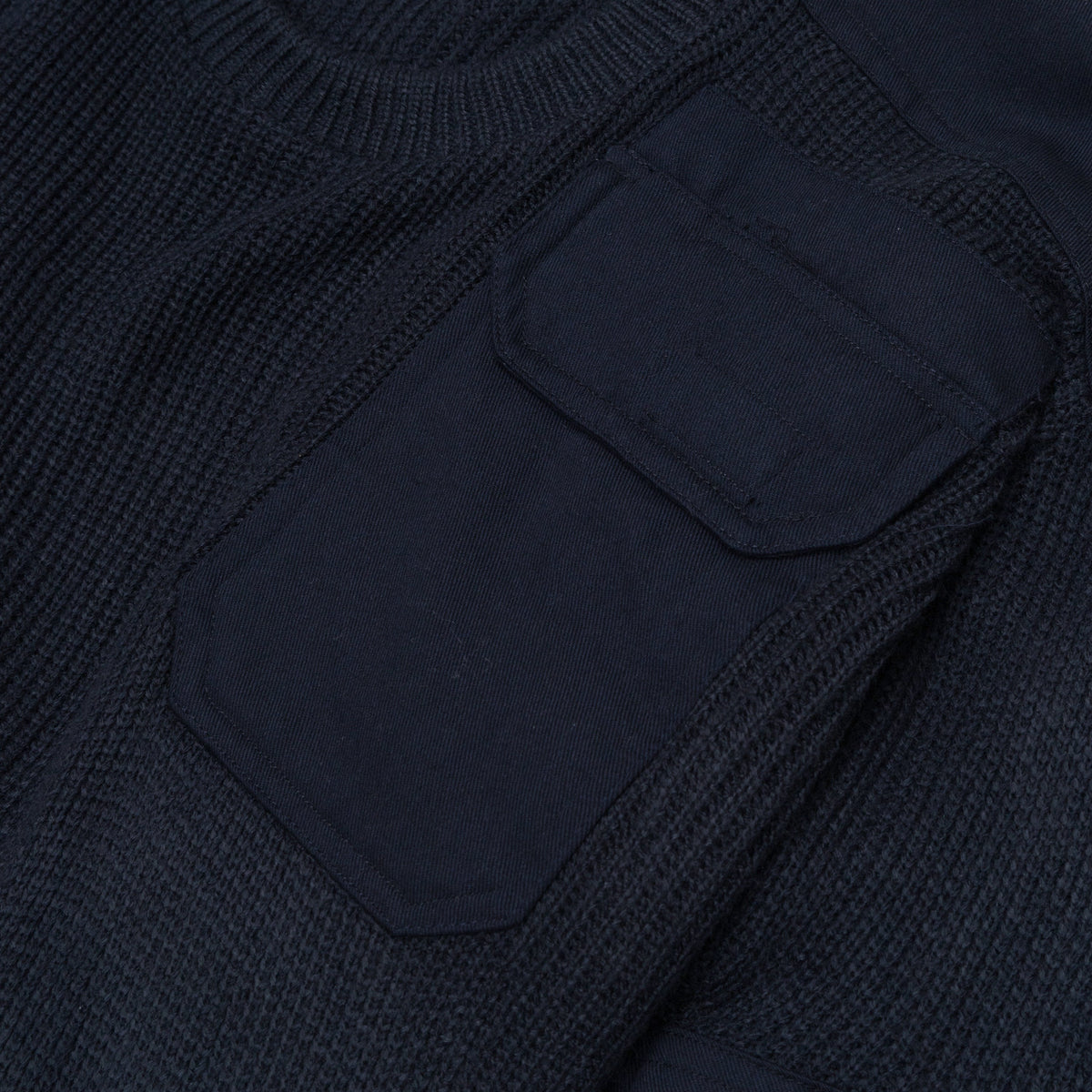 Blue Moved Neckline Military Knit Sweater