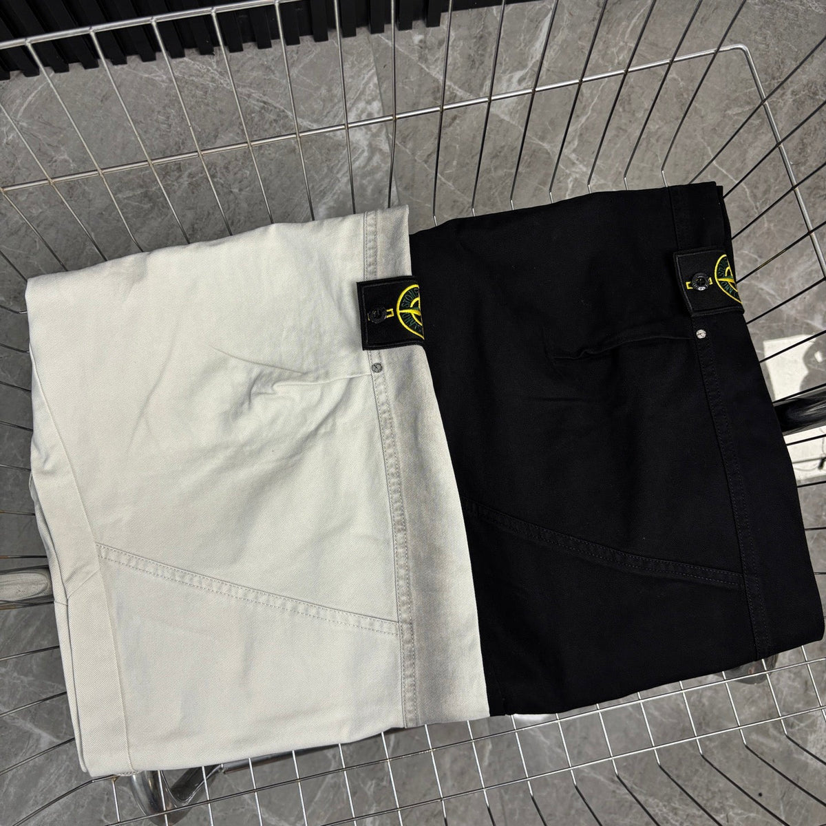 Stone Island Wide-Leg Straight Cargo Trousers with Compass Badge