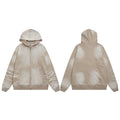 Vale Forever Beige Bleach Wash Graphic Full Zip Hoodie