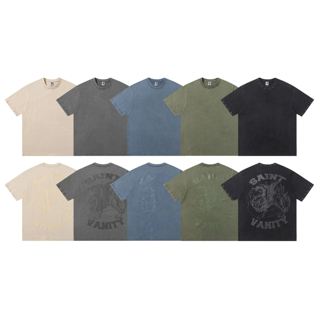 Saint Vanity Washed Rivet Oversized Tee & Shorts Set Streetwear