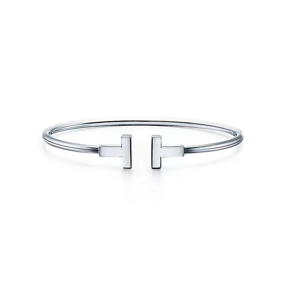Tiffany Style T Motif Cubic Zirconia Bangle