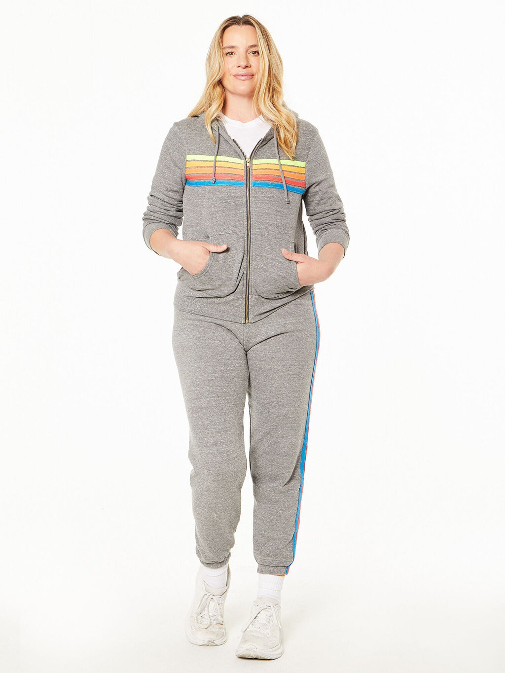5 STRIPE ZIP HOODIE GREY