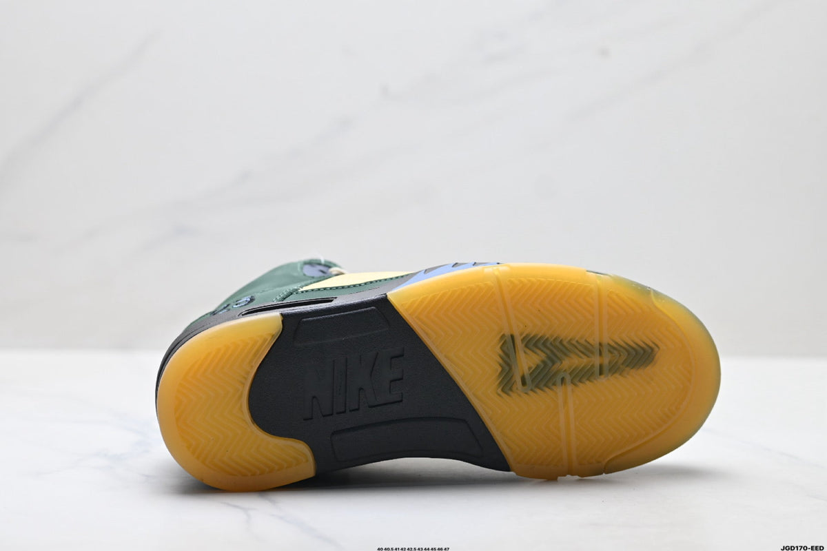 Air Jordan 5 Retro Green Gold Navy Sneakers