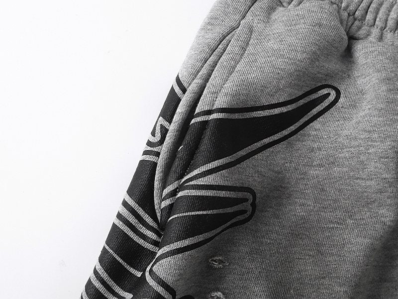 MIXED EMOTION Distressed Side-Graphic Sweat Shorts