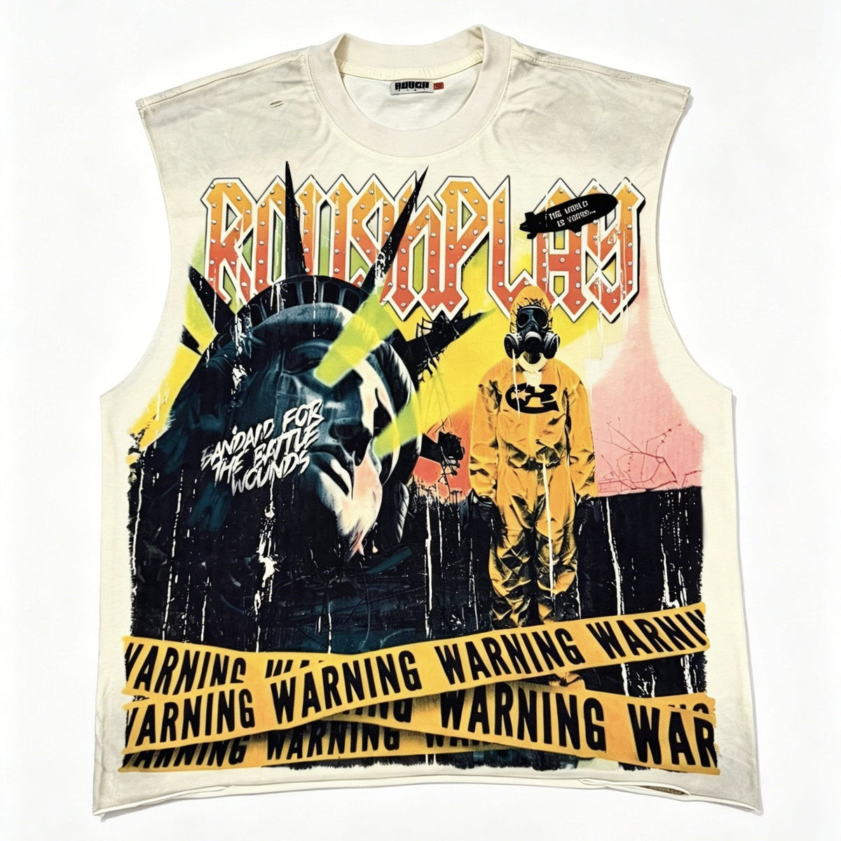 Rough Play Warning Globe Graphic Sleeveless T-Shirt