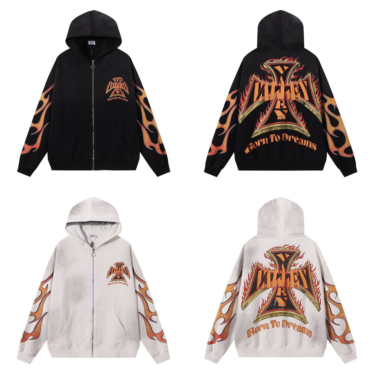 VALE USA Reborn Cross Flame Zip Hoodie