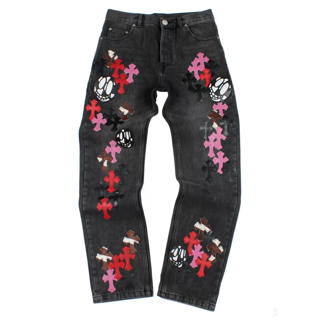 Chrome Hearts Grey jeans with colored crosshatch
