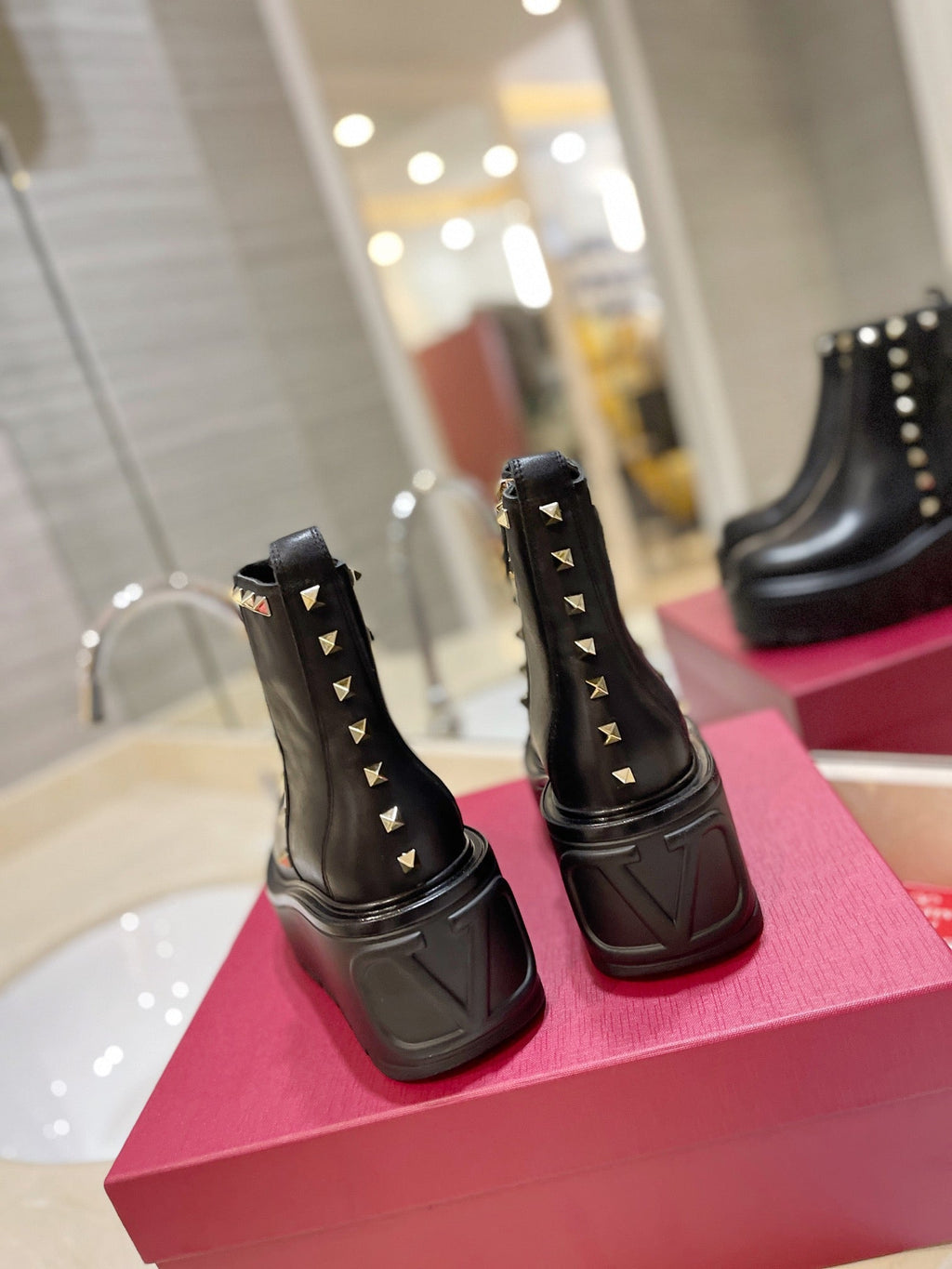Valentino Garavani Uniqueform Calfskin Platform Ankle Boots