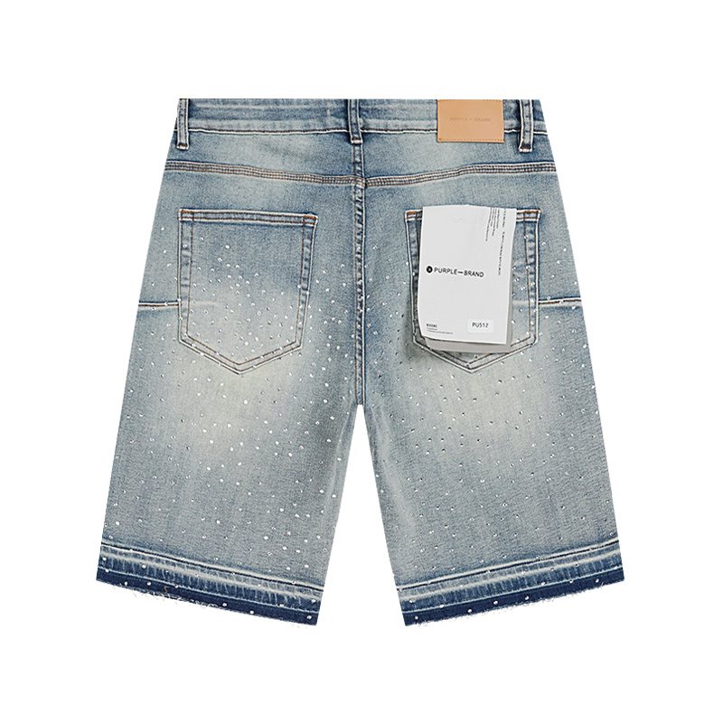 Purple Brand Rhinestone Cross Denim Shorts