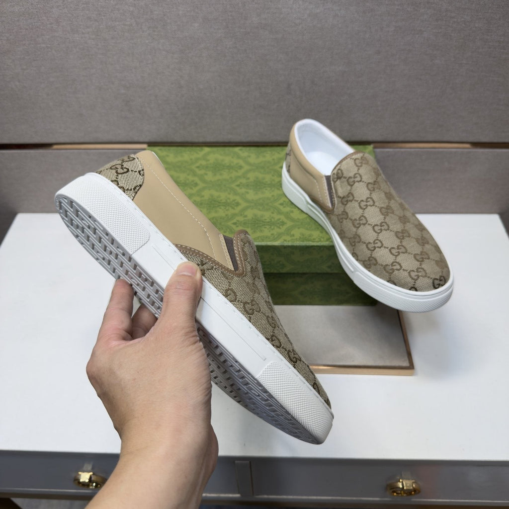 Gucci Men's Beige Patterned Slip-On Sneakers