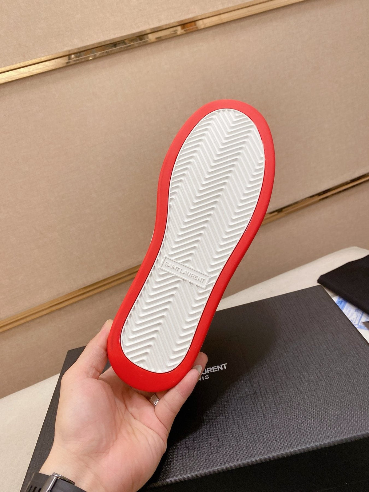 Saint Laurent White Red Perforated Low-Top Sneakers