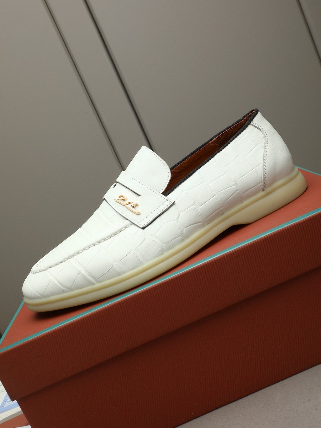 Loro Piana Men's White Textured Loafers