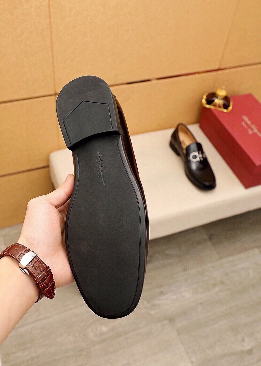Ferragamo Men's Black Hardware Loafers - Stitched Apron Toe