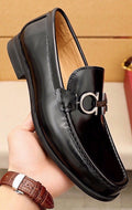 Ferragamo Men's Black Hardware Loafers - Stitched Apron Toe