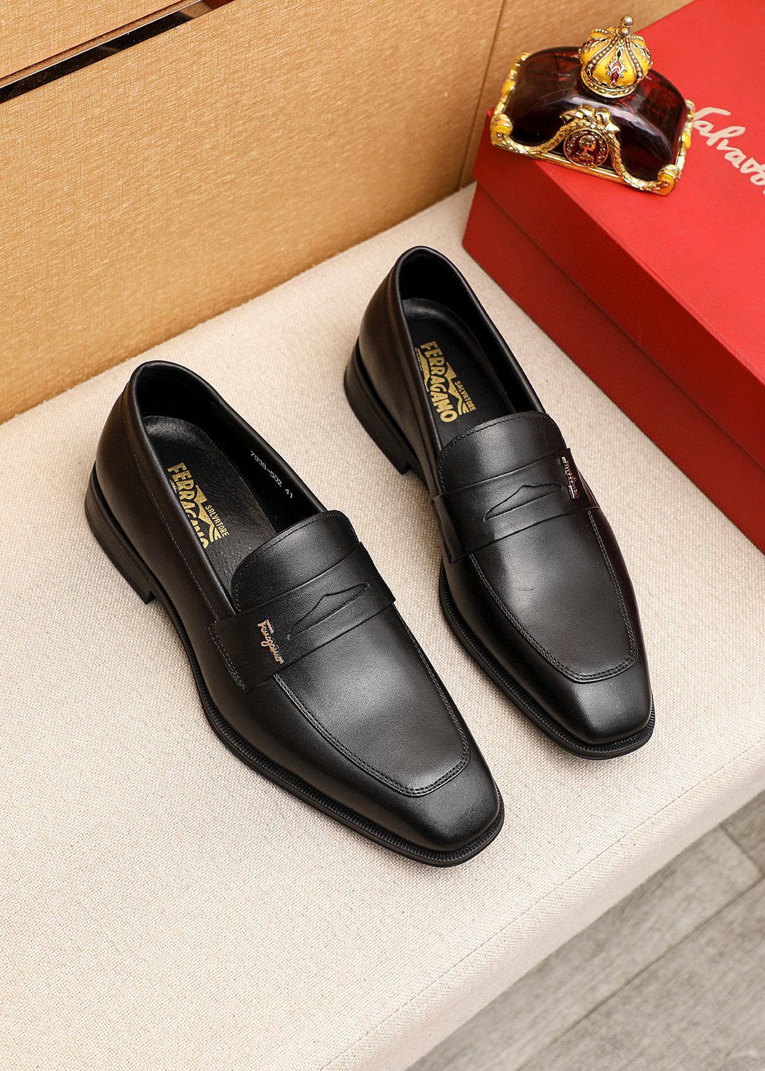 Ferragamo Black Metal Accent Loafers