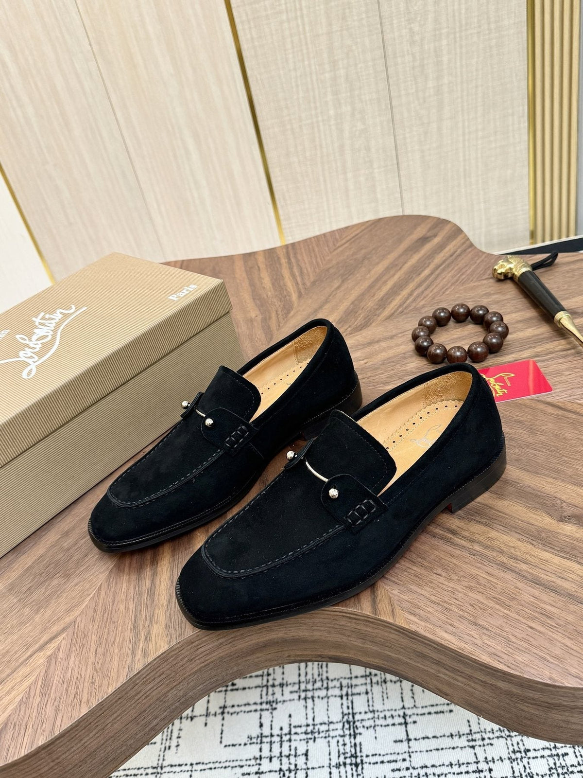 Christian Louboutin Black Metal-Accent Slip-On Loafers