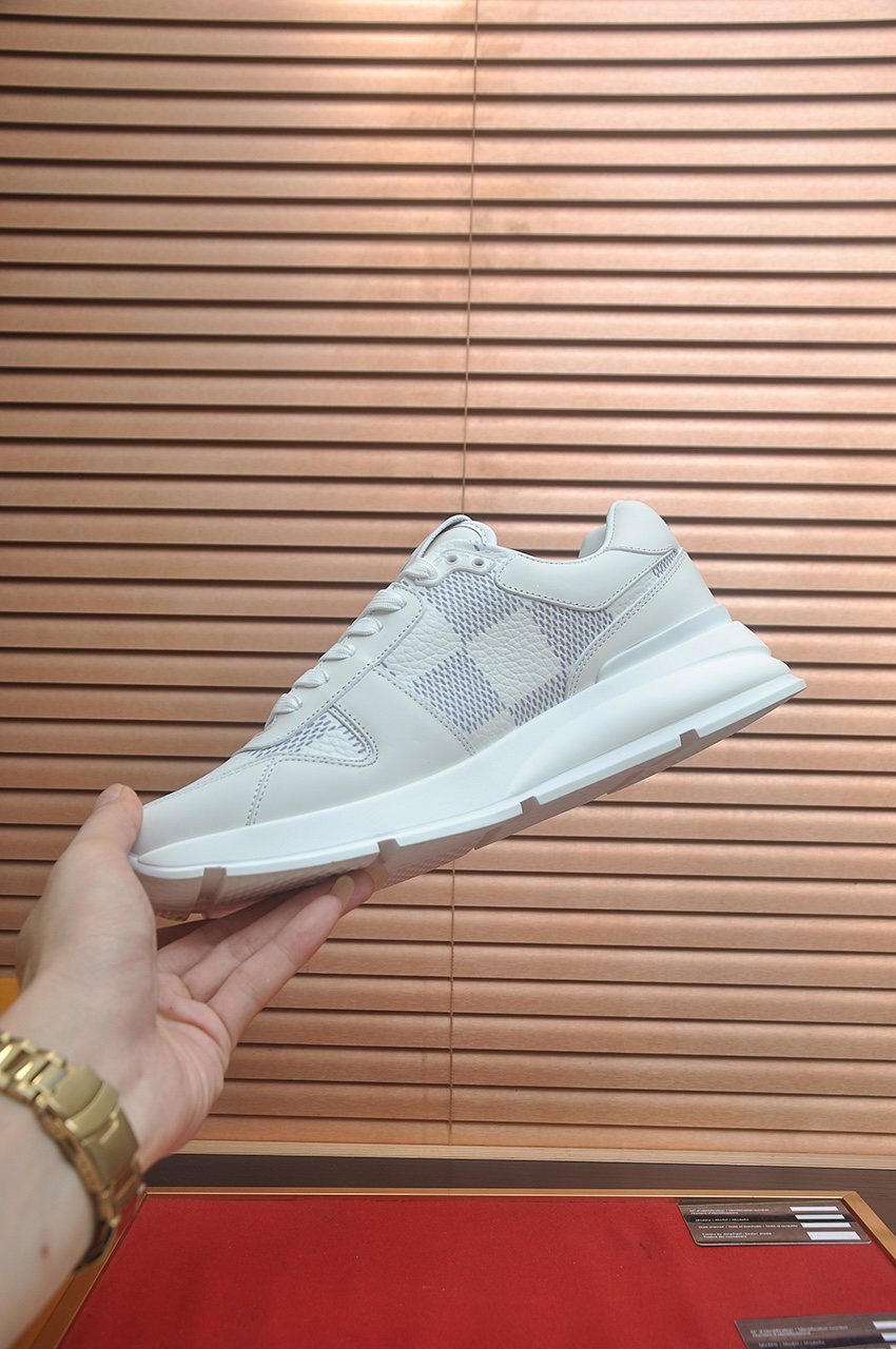 Louis Vuitton White and Light Gray Low-Top Sneakers - Lace-Up Closure