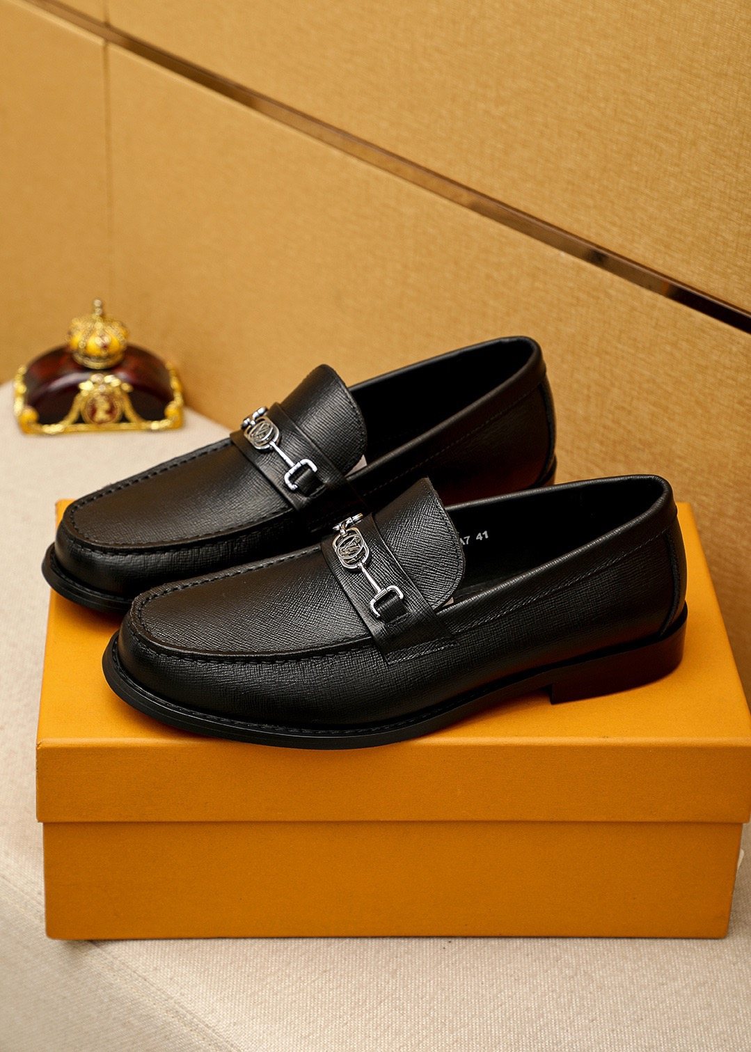 Louis Vuitton Black Textured Metal-Bit Loafers
