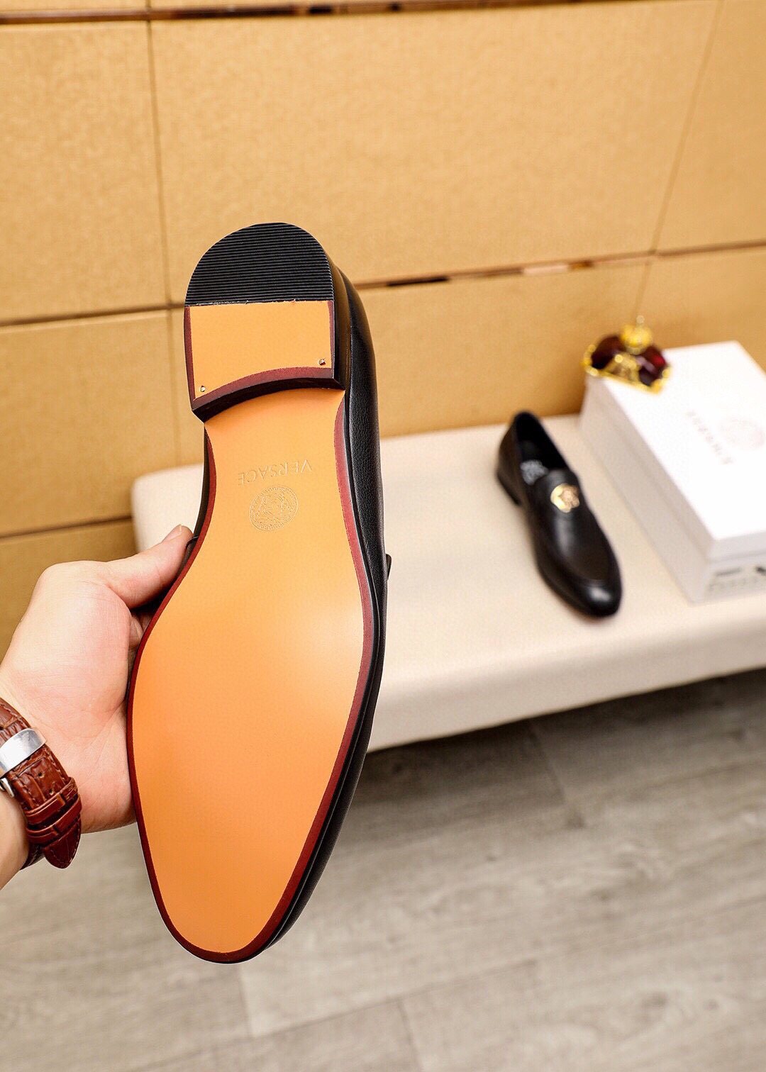 Versace Black Medallion Slip-On Shoes