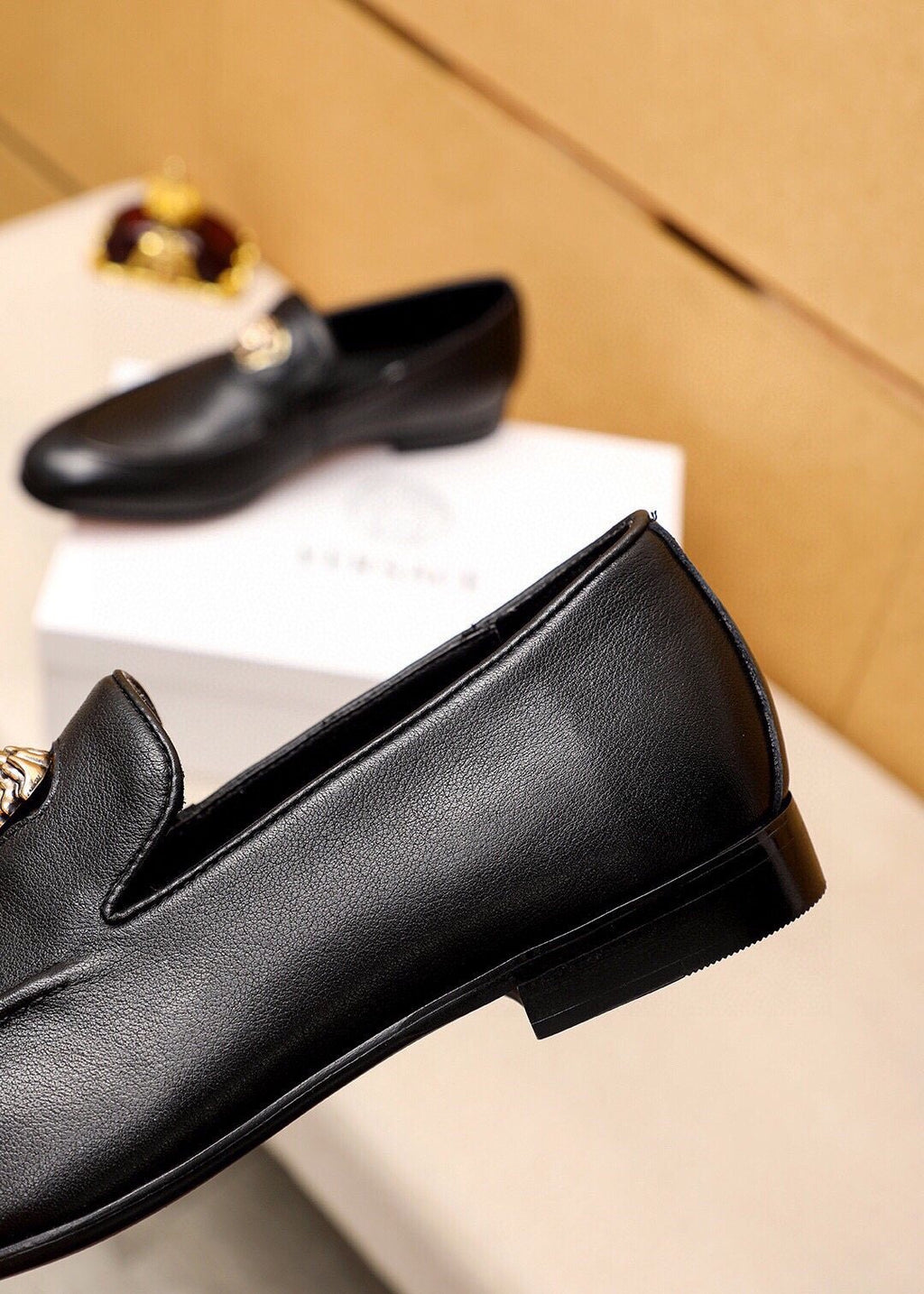 Versace Black Medallion Slip-On Shoes