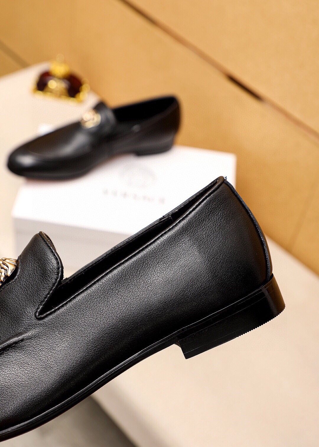 Versace Black Medallion Slip-On Shoes