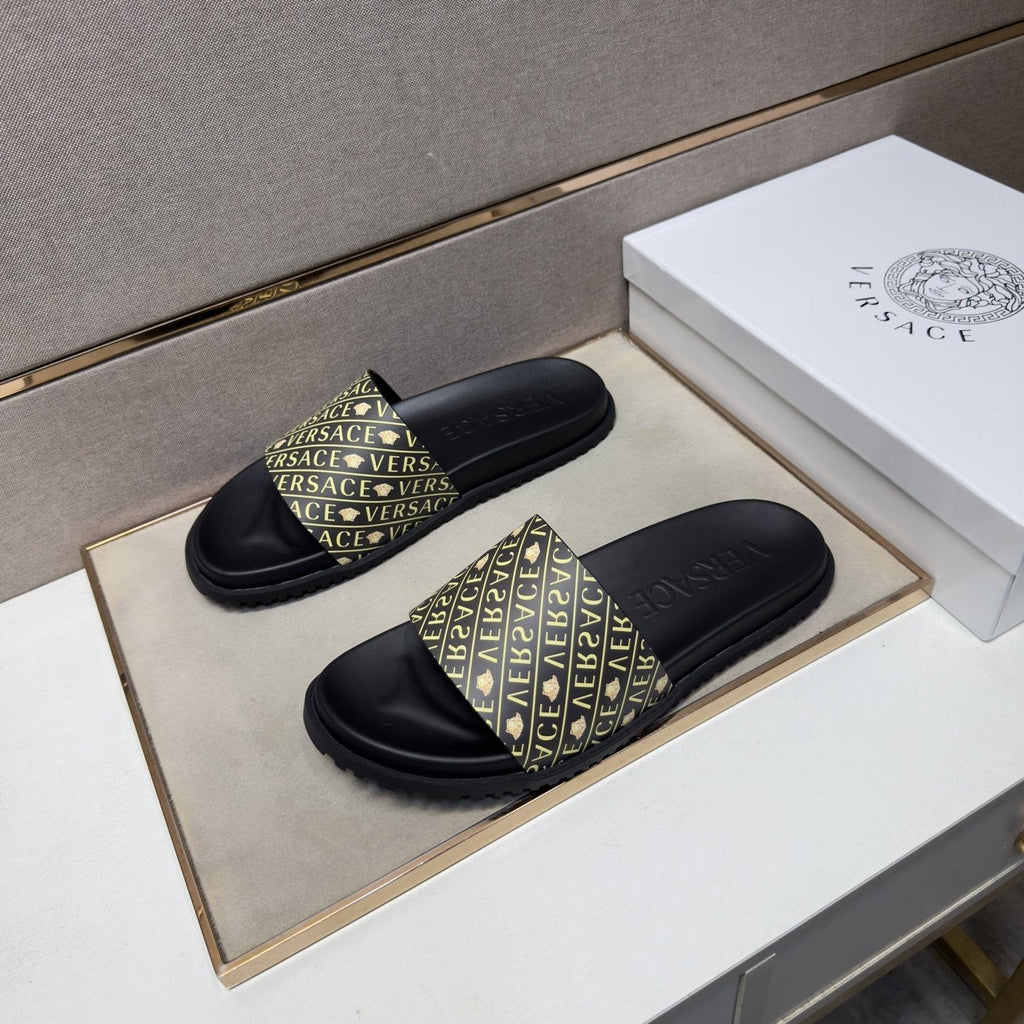 Versace Patterned Strap Slide Sandals