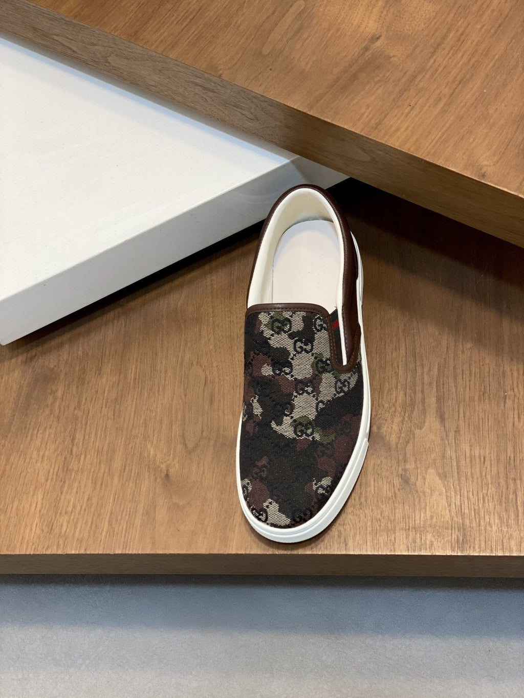 Gucci Brown Floral Slip-On Sneakers