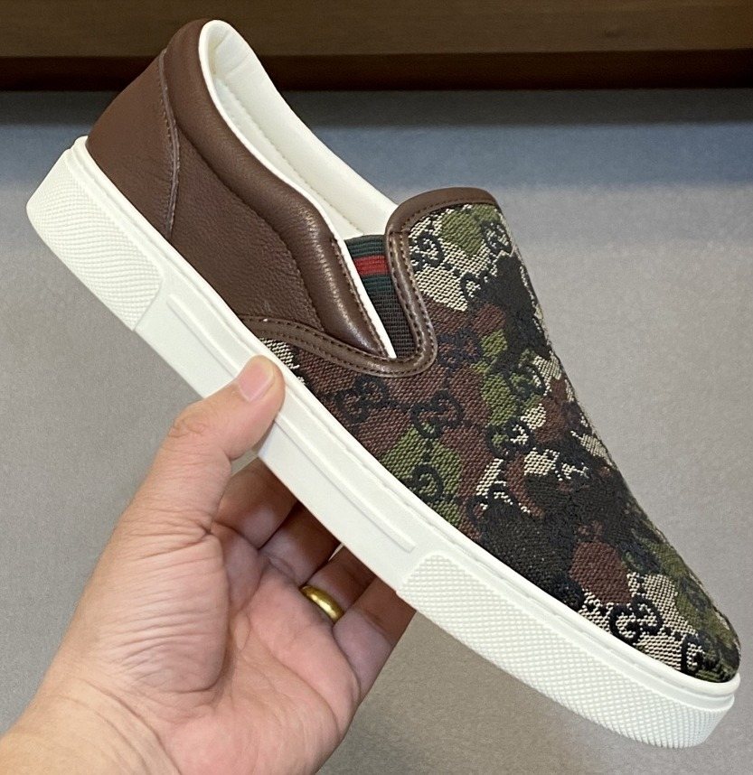 Gucci Brown Floral Slip-On Sneakers