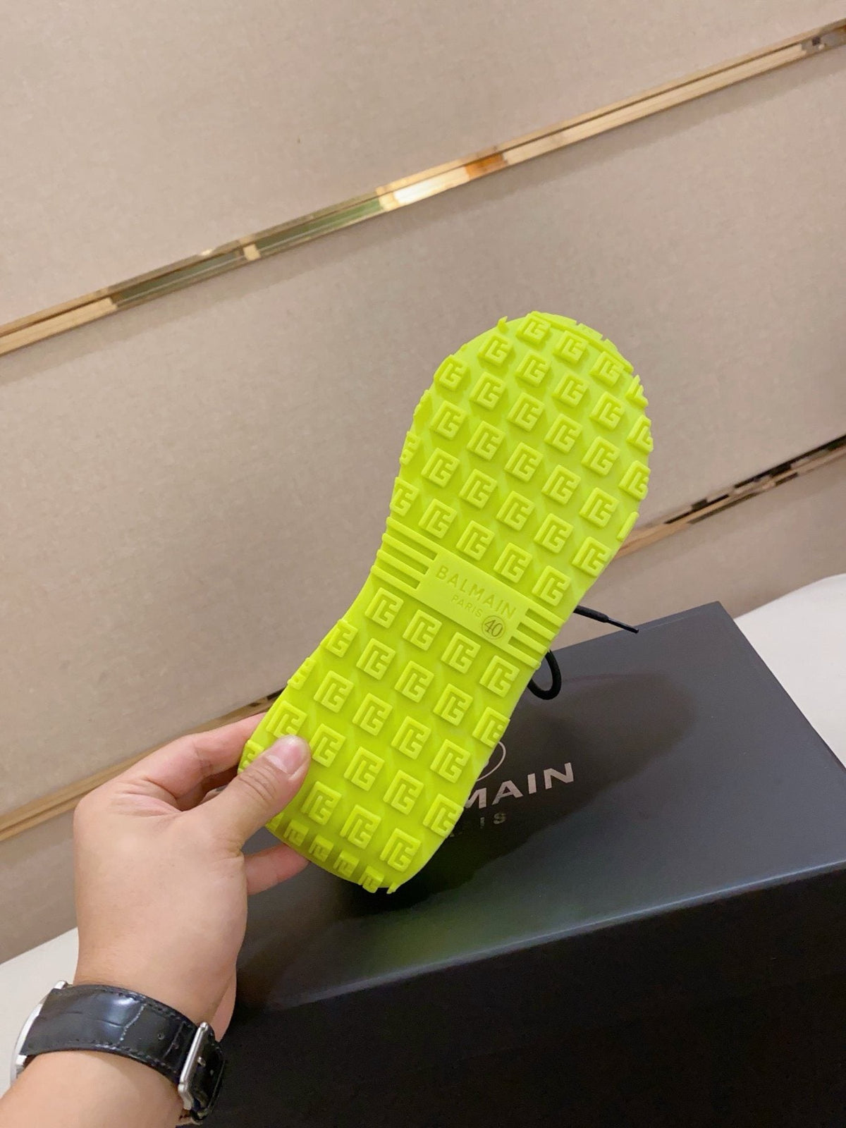 Balmain Neon Lime Knit Low-Top Sneakers - Black and Neon Lime Green