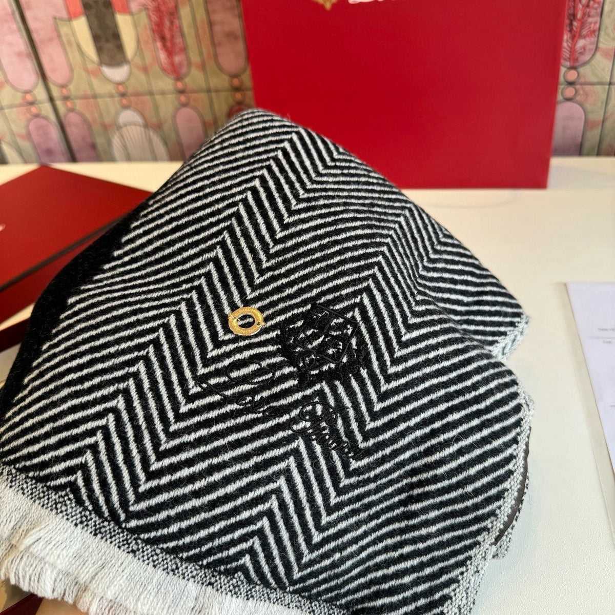 Loro Piana Herringbone Fringe Scarf
