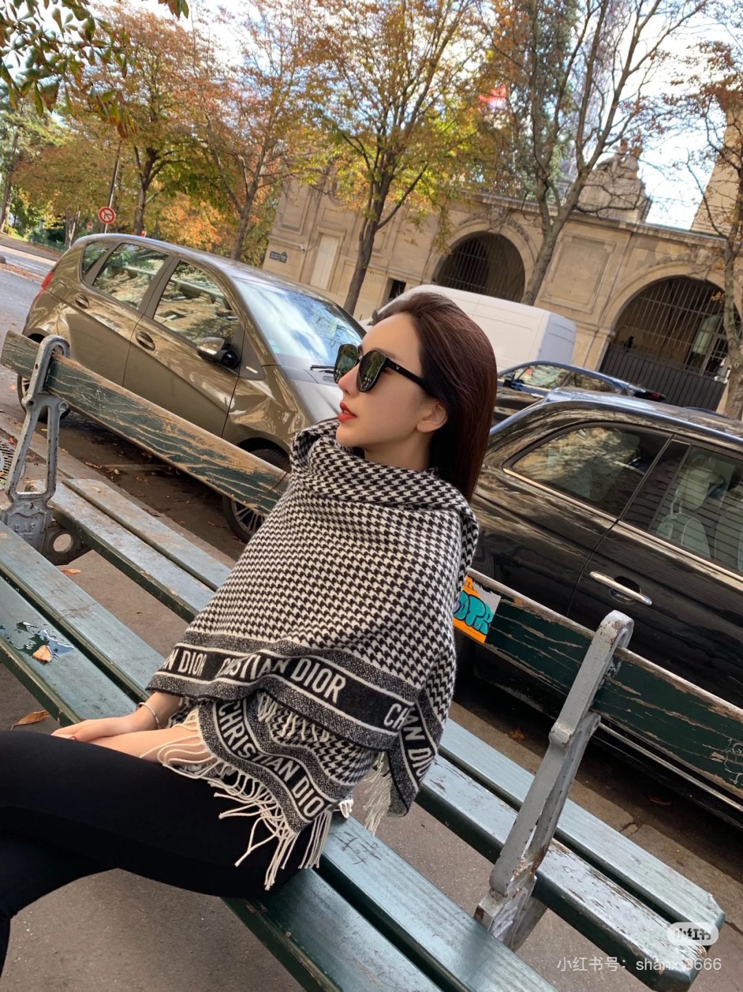 Dior Houndstooth Fringed Square Scarf & Shawl