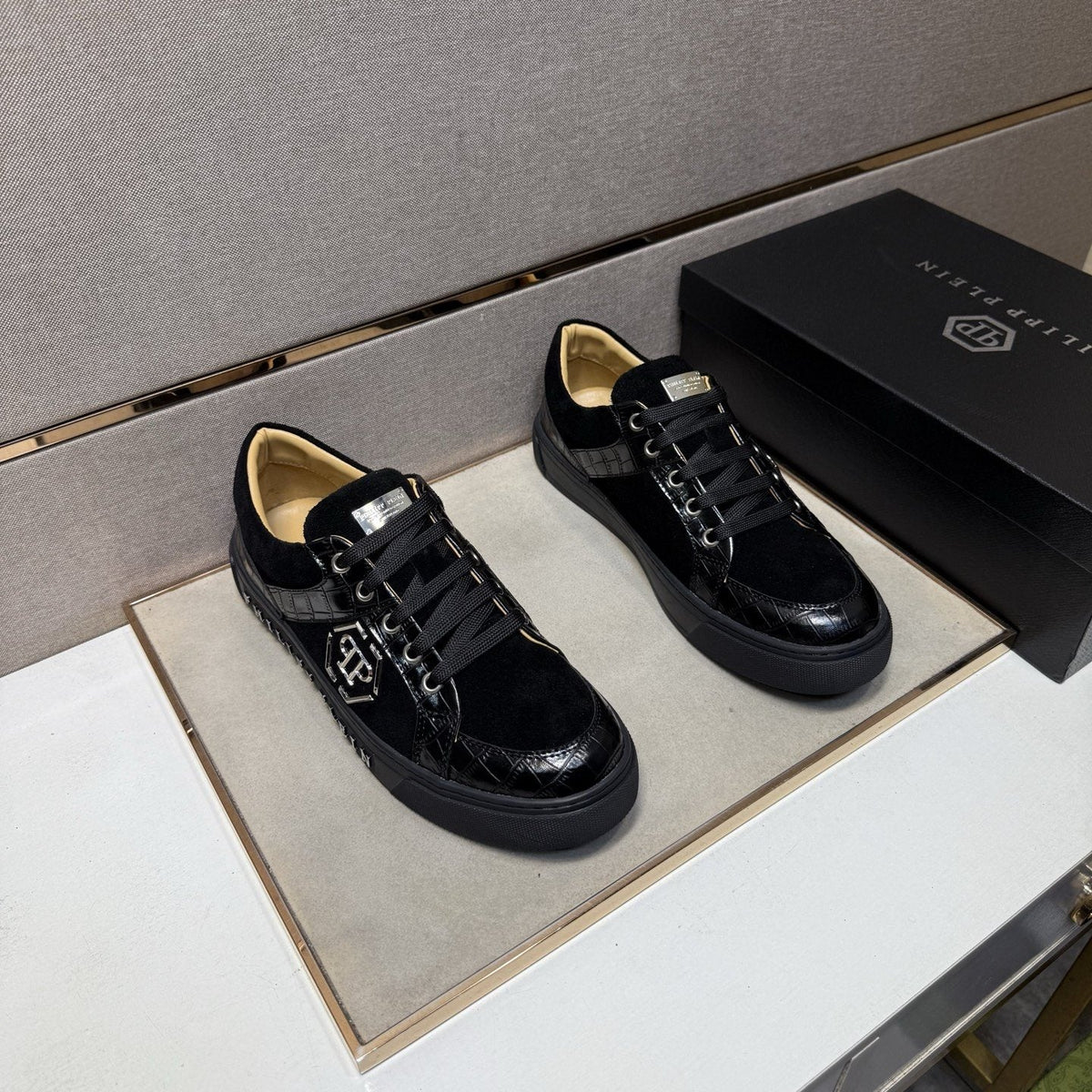 Philipp Plein Men's Monogram Panel Low-Top Sneakers
