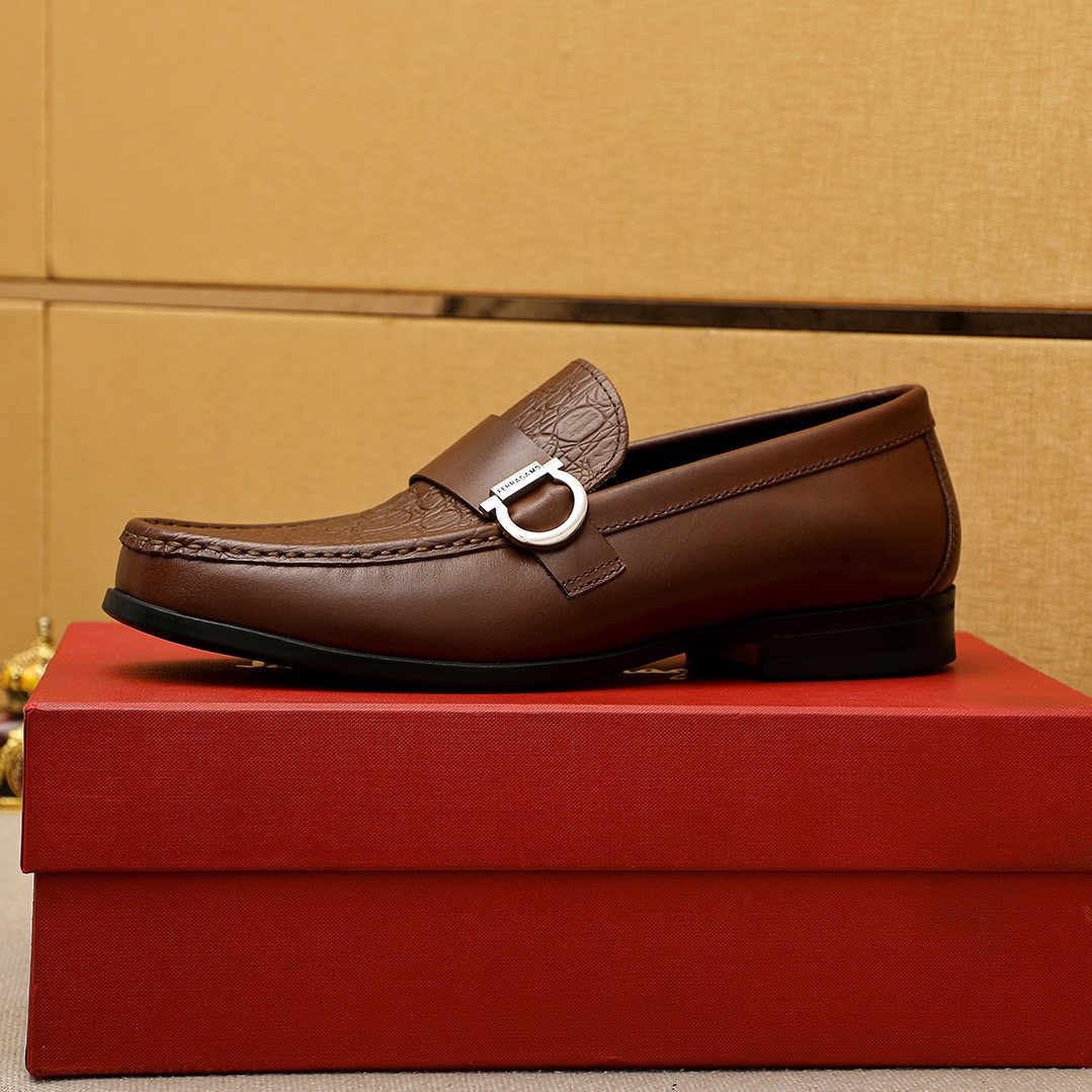 Ferragamo Textured Metal Bit Leather Loafers