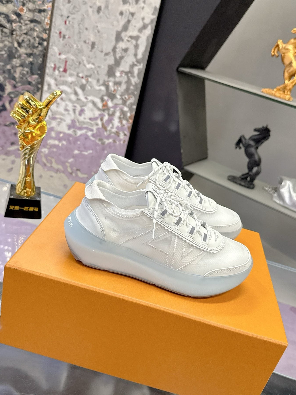 Louis Vuitton Aqua Blue and White Low-Top Sneakers