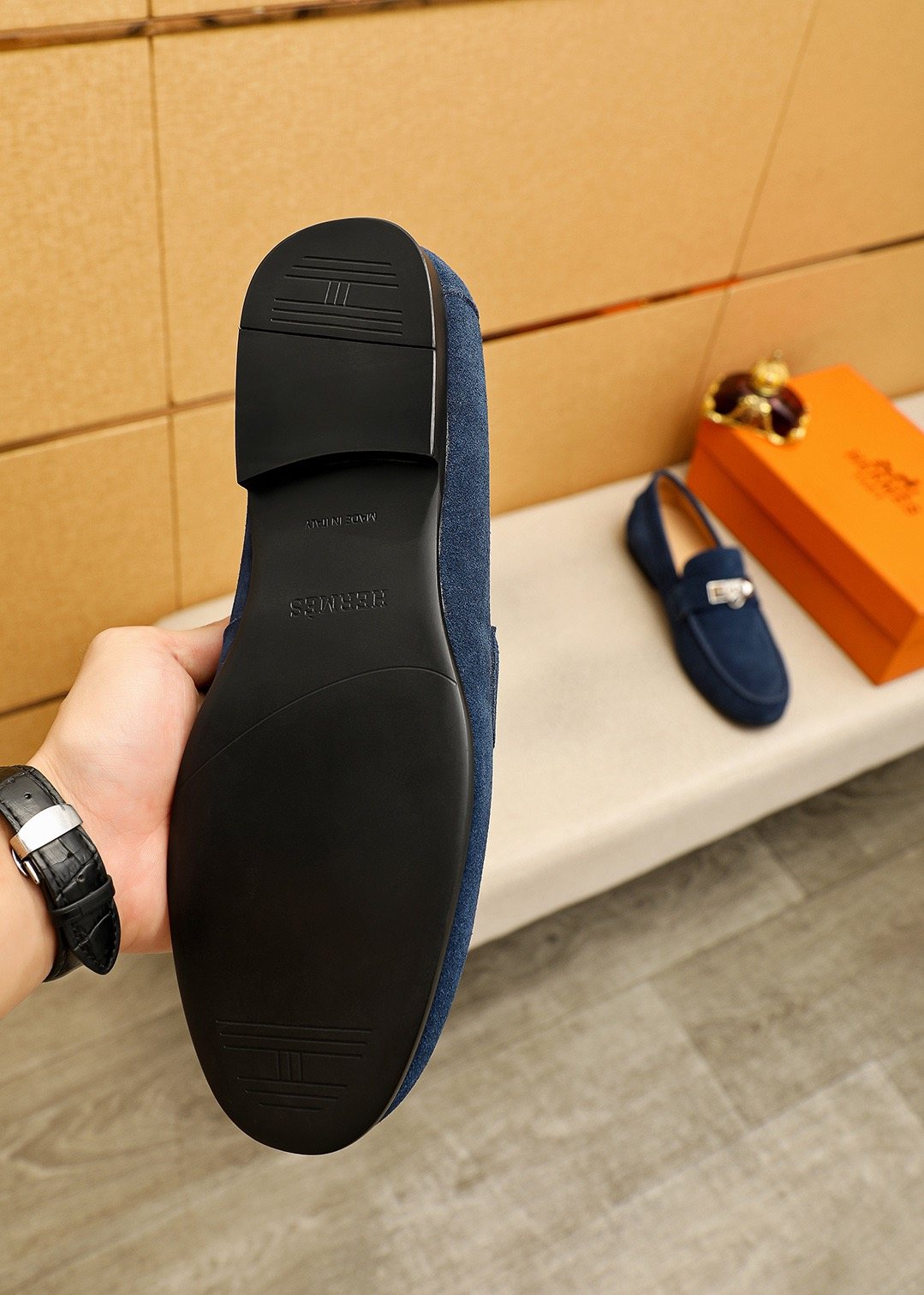 Hermès Suede-Finish Buckle Loafers